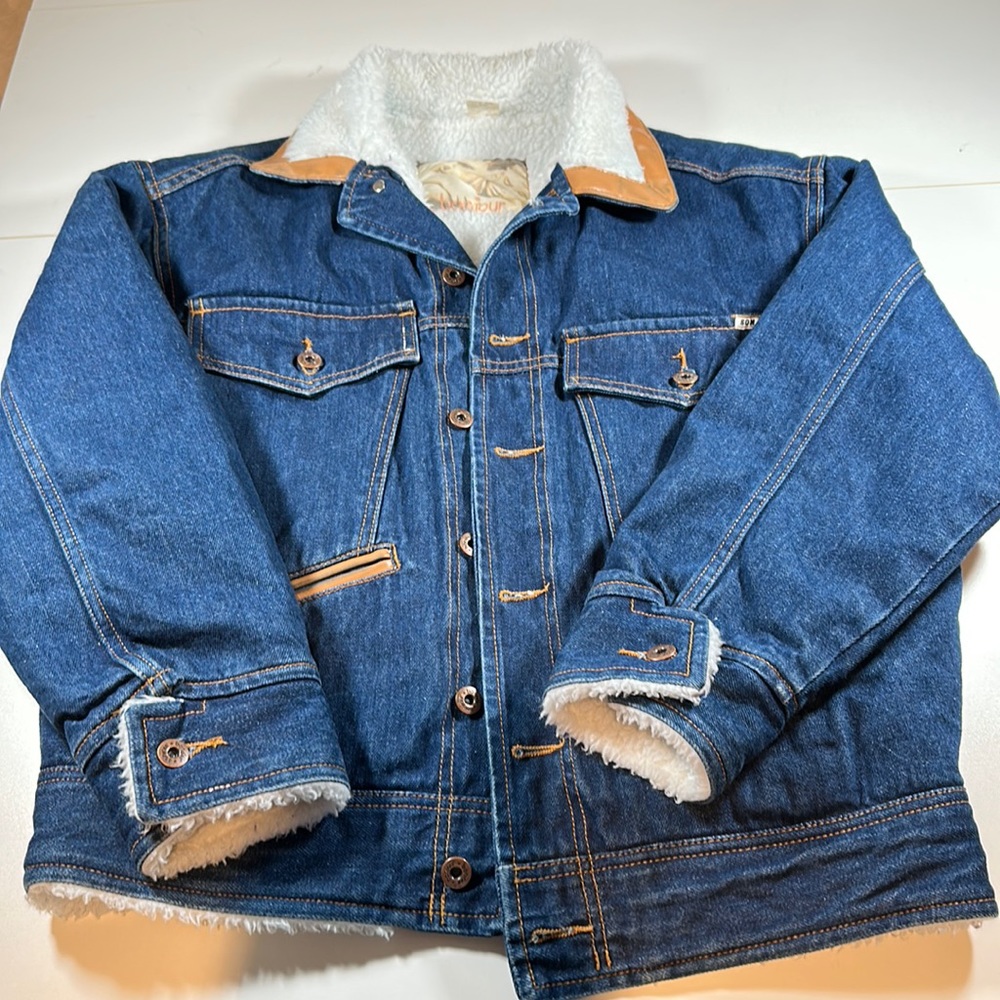 Men’s Vintage 90s Bonjour Fleece Sherpa Lined Denim Trucker Jacket sz M